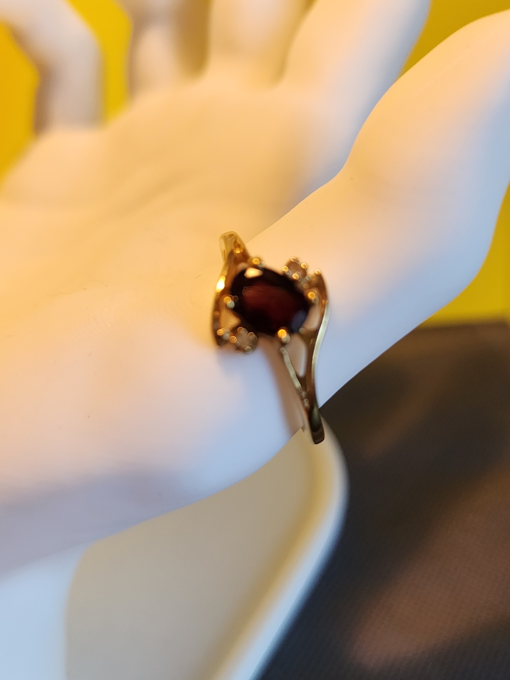 Gold Band Ring with Deep Red Gemstone